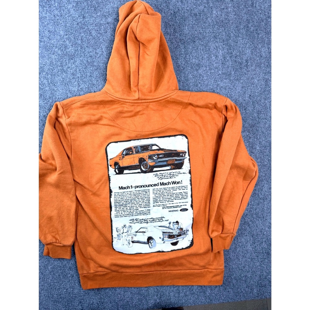 Ford Mustang Roadtrip Mach 1 Graphic Hoodie Mens Large Orange‎ Sweatshirt ALT